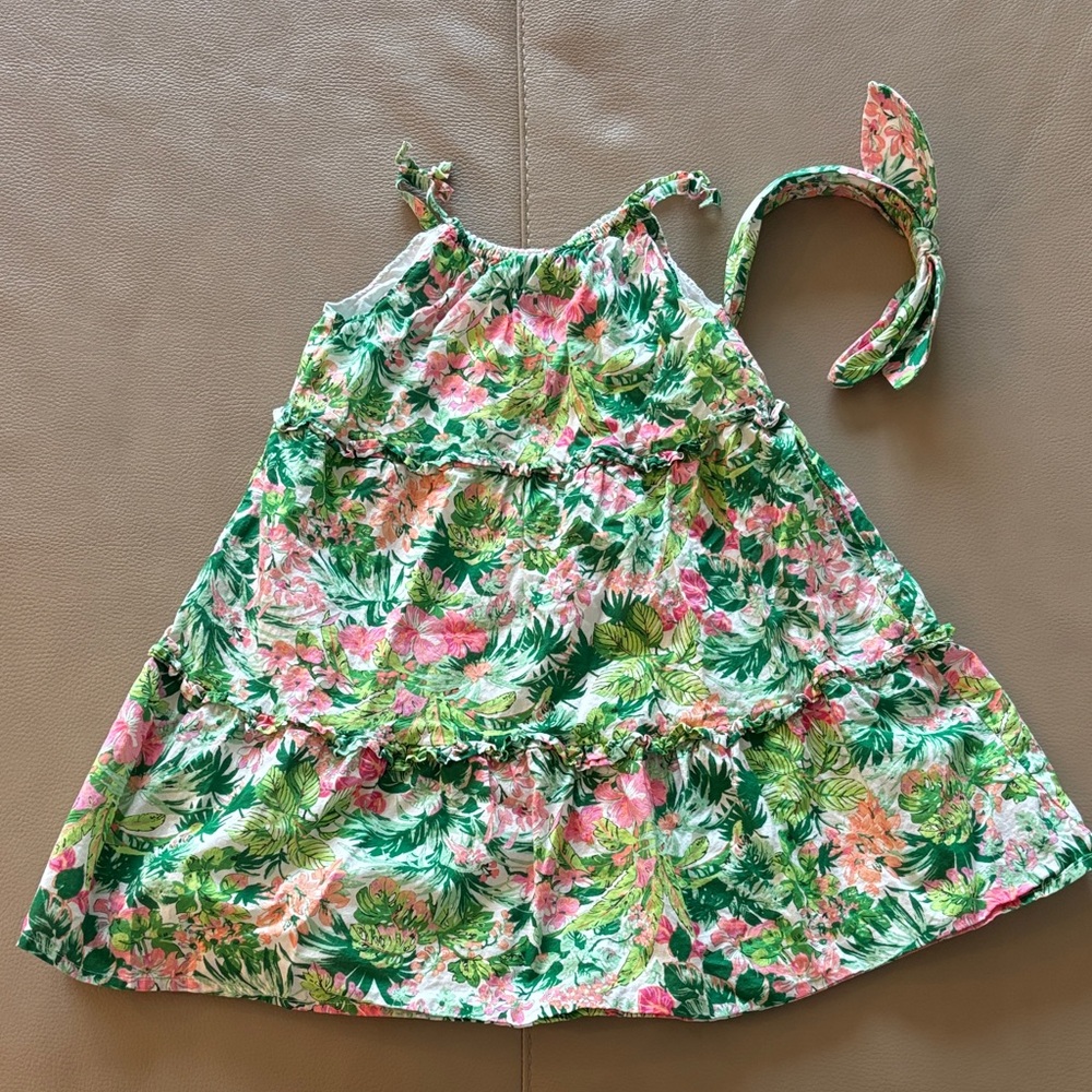 Janie and Jack Multicolor Floral Dress with Headband